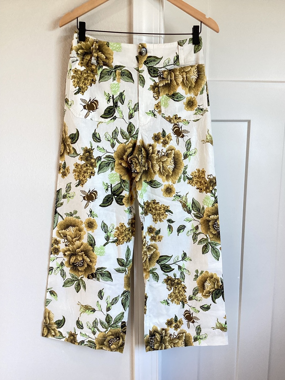 Anthropologie Colette Pants Maeve Linen Blend High Rise Cropped Wide Leg New 27 - Picture 5 of 15